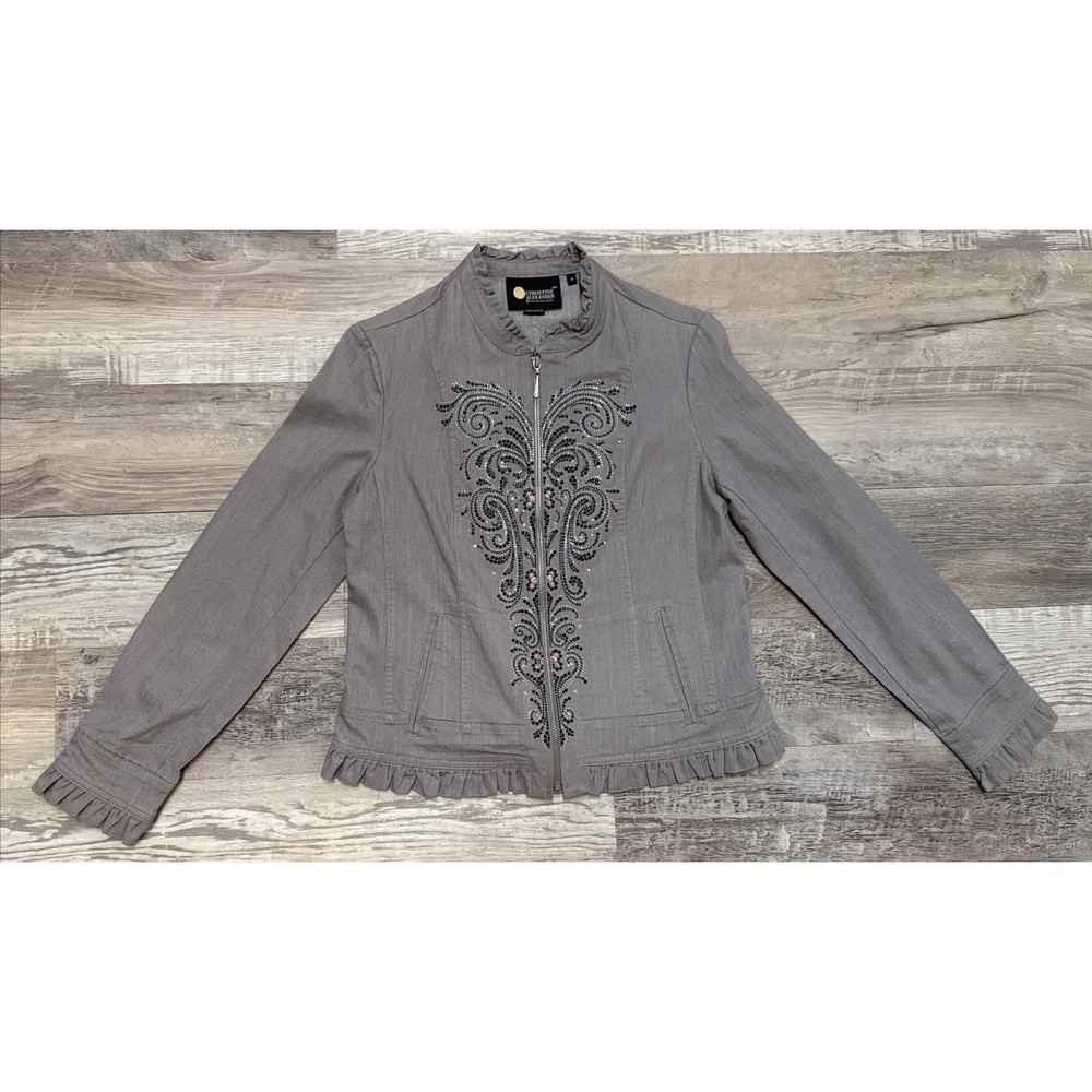 Christine Alexander M Denim Jean‎ Jacket Swarovski Crystal Embellishments